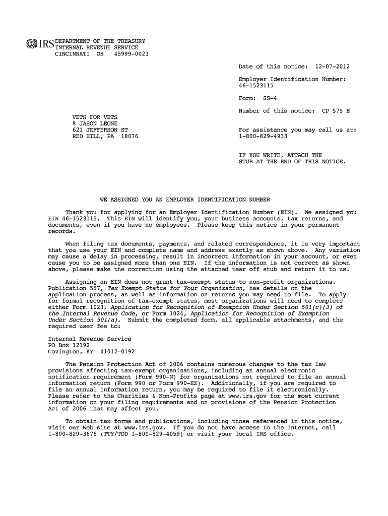 Ein Confirmation Letter  Form